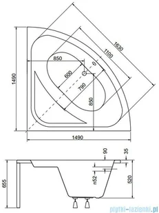 Besco Luksja 148x148cm wanna symetryczna + obudowa + syfon (#WAL-150-NS/OAL-150-NS/19975) - Wanny - miniaturka - grafika 2