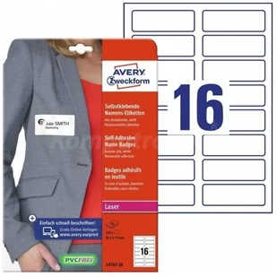 Avery Zweckform l4783  20 etykiety na nazwisko (A4, 320 tekstu tekstylne, 88,9 X 31 MM, 20 arkuszy) Biały L4783-20 - Artykuły biurowe - miniaturka - grafika 2