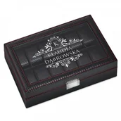 Pudełka i szkatułki - Murrano Karbonowa Szkatułka Kuferek na Zegarki GRAWER Ornament SZKT-ZG-KB-009 - miniaturka - grafika 1