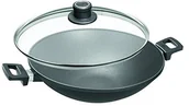 Woki - Woll Wok do kuchenek indukcyjnych z odlewu wełniany 1136ill Titanium Nowo średnica 36 cm, wysokość 11 cm z dwoma bocznymi uchwytami łącznie z bezpiecznego szkła pokrywka 1036ILL - miniaturka - grafika 1