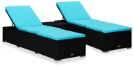 Leżaki ogrodowe - vidaXL 3-częściowy zestaw, leżaki ze stolikiem, polirattan, czarne - miniaturka - grafika 1
