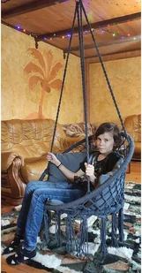SASKA GARDEN Hamak ażurowy fotel wiszący 80x60cm luxe z poduszką szary 1026954 - Fotele ogrodowe wiszące - miniaturka - grafika 30