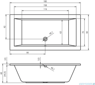 Riho Riho Lusso 180x90cm wanna prostokątna z hydromasażem Pneumatic prawa + nogi + syfon BA77-PNE-P - Wanny z hydromasażem - miniaturka - grafika 2