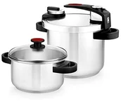 Szybkowary - BRA Tekna szybkowary zestaw garnków, przyjazny dla użytkownika, 4 i 7 litrów, stal nierdzewna 18/10, z pokrywką szklaną A185605 - miniaturka - grafika 1
