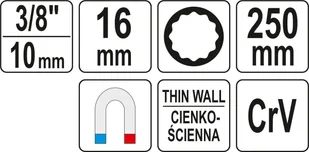 Yato NASADKA DO ŚWIEC 16MM EXTRA DŁUGA 250mm NAPĘD 3/8" YT-38522 - Klucze i nasadki - miniaturka - grafika 5