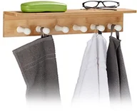 Wieszaki łazienkowe - Relaxdays wieszak na ręczniki bambus wys. x szer. x gł.: 10 x 50 x 9 cm na ścianę Wieszak na ręczniki 6 haczyków drewnianych na ręcznik listwa z haczykami, naturalny 10020294 - miniaturka - grafika 1