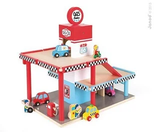 janod Stacja benzynowa garaż drewniany z 8 elementami 3700217357184 - Tory, garaże, parkingi - miniaturka - grafika 9