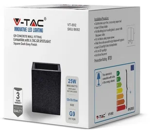 v-tac Kinkiet V-TAC BETON G9 LED Kwadrat Ciemny Szary IP20 VT-892 - Lampy ścienne - miniaturka - grafika 11