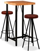 Stoły z krzesłami - vidaXL Zestaw mebli barowych z litego drewna sheesham i skóry, 3 szt. - miniaturka - grafika 1