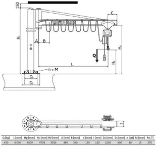 339 Żuraw słupowy obrotowy z wciągnikiem łańcuchowy elektrycznym zintegrowany z wózkiem pchanym udźwig 500 kg wysięg 6000 mm wysokość podnoszenia 3000 mm) 33977704 77704-uniw - Wyposażenie gospodarstwa rolnego - miniaturka - grafika 2