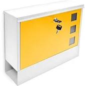 Skrzynki na listy - Relaxdays metalowa skrzynka pocztowa z rolką na gazety, biało-żółta 10017418_6 - miniaturka - grafika 1