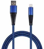 Ładowarki do telefonów - Apple carstyling XXL Kabel do transmisji danych USB i kabel do ładowania do Lightning z nylonową osłoną, niebieski, metalowy wtyk z zabezpieczeniem przed zagięciem 795949 - miniaturka - grafika 1