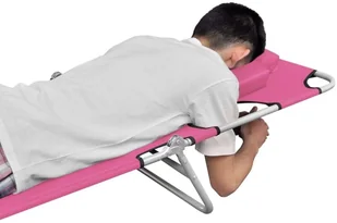 vidaXL Składany leżak z podgłówkiem, stal, różowy 310333 - Leżaki ogrodowe - miniaturka - grafika 3