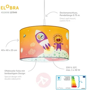 ELOBRA Lampa wisząca Little Astronaut Escape pomarańczowa - Lampy sufitowe - miniaturka - grafika 4