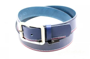 Pas-Max Pasek Skórzany (PL) Skóra Naturalna Licowa EXTRA 40 mm Granatowy Z Czerwoną I Białą Nitką - Paski - miniaturka - grafika 3