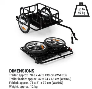 KLARFIT KLARFIT OX, przyczepka transportowa 40 kg / przyczepka rowerowa 65 l, opony 16" x 1,75, czarna BCT4-KL-Ox - Przyczepki rowerowe - miniaturka - grafika 7