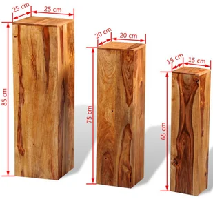 vidaXL Stojak na kwiaty, 3 elementy, lite drewno sheesham, brązowy - Donice - miniaturka - grafika 6