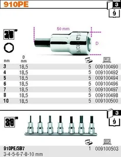 Beta NASADKA 3/8"" Z KOŃCÓWKĄ TRZPIENIOWĄ 4MM 910PE/4 (910ME/4) - Klucze i nasadki - miniaturka - grafika 4
