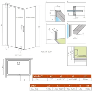 Radaway Idea Kdj 130x70cm lewa szkło przejrzyste 387043-01-01L/387048-01-01R - Kabiny prysznicowe - miniaturka - grafika 2