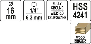 Yato WIERTŁO DO DREWNA SPIRALNE 16MM HEX - Wiertła - miniaturka - grafika 6