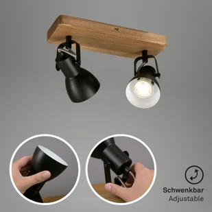 Briloner Spot sufitowy Arbo z drewnianym elementem, 2-pkt. - Lampy sufitowe - miniaturka - grafika 2