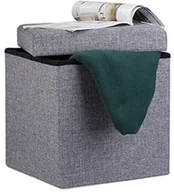 Kosze na bieliznę - Relaxdays składany puf do siedzenia, 38 x 38 x 38 cm, skrzynia do siedzenia jako podnóżek, kostka do siedzenia wykonana z lnu, pokrywa zdejmowana, różne kolory, ciemnoszary, 38 x 38 x 38 cm 10019047_709 - miniaturka - grafika 1
