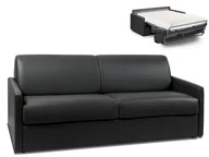 Sofy i kanapy - Vente-Unique 4-osobowa kanapa z ekspresowym mechanizmem rozkładania z materiału skóropodobnego CALIFE - Kolor: czarny - Wymiary miejsca do spania: 160 cm - Materac 18 cm - miniaturka - grafika 1