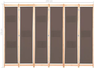 vidaXL Parawan 6-panelowy, brązowy, 240 x 170 x 4 cm, tkanina vidaXL - Parawany - miniaturka - grafika 8