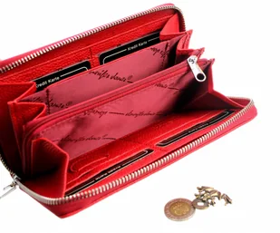 Jennifer Jones Portfel Damski Skóra Naturalna Matowy Duży Z Metalowym Suwakiem Piórnik JJ5233 - Portfele - miniaturka - grafika 4