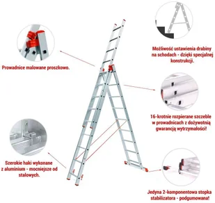 996 99674912 Drabina aluminiowa uniwersalna 3x10 Professional na schody wysokość robocza 7,55m) 74912-uniw - Drabiny - miniaturka - grafika 3