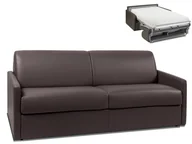 Sofy i kanapy - Vente-Unique 4-osobowa kanapa z ekspresowym mechanizmem rozkładania z materiału skóropodobnego CALIFE - Kolor: czekoladowy - Wymiary miejsca do spania: 160 cm - Materac 22 cm - miniaturka - grafika 1