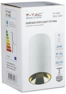 v-tac Oprawa Sufitowa V-TAC GU10 Okrągła Natynkowa Tuba Biały+Złoty 80x140mm VT-882 - Oprawy, klosze i abażury - miniaturka - grafika 5