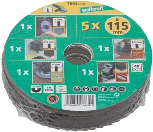 Wolfcraft 5-częściowy zestaw tarcz do szlifierki kątowej, 1663000 GmbH - Materiały ścierne - miniaturka - grafika 2