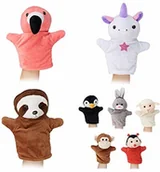 Pacynki - Relaxdays lalki dla dzieci, zestaw 8 szt. zwierząt, AFFE, jednorożec, leniwce, flamingi, lalki do rąk, miękki plusz, kolorowe - miniaturka - grafika 1