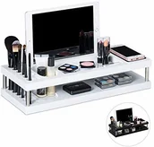 Kosmetyczki, organizery i kuferki - Relaxdays organizer stołowy, organizer na kosmetyki do makijażu z półkami na tablet i smartfon, uchwyt na pędzle, biuro, różne Kolory - miniaturka - grafika 1