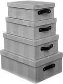 Pudła i pojemniki do przechowywania - Atmosphera Pudełka kartonowe WAFFLE 4 sztuki w komplecie kolor szary 151552A - miniaturka - grafika 1