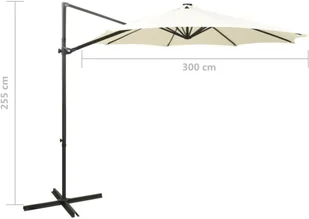 vidaXL Wiszący parasol z lampkami LED i słupkiem, piaskowy, 300 cm 312336 - Parasole ogrodowe - miniaturka - grafika 11