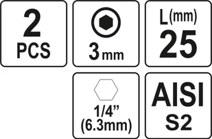 Yato BITY 1/4"X25 MM HEX H4 2 SZT YT-77921 YT-77921 - Wkręty - miniaturka - grafika 3