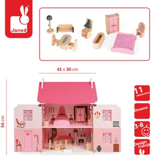 Janod Domek dla lalek z 11 meblami 3700217365813 - Klocki - miniaturka - grafika 3
