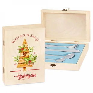 Murrano Zestaw Sztućców Dla Dzieci W Drewnianym Etui Nadruk Choineczka SZT-ANIMALS_DRW-UV-034 - Sztućce dla dzieci - miniaturka - grafika 2