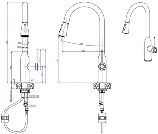 QUADRON Bateria zlewozmywakowa stalowa JESSICA Q LINE Very White z wyciąganą wylewką i funkcją prysznica kolor biały mat/wykończenie złote - Baterie kuchenne - miniaturka - grafika 3