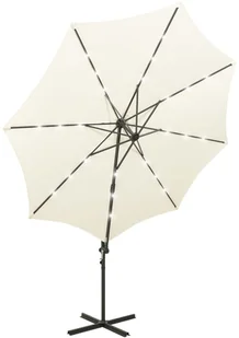 vidaXL Wiszący parasol z lampkami LED i słupkiem, piaskowy, 300 cm 312336 - Parasole ogrodowe - miniaturka - grafika 5