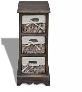 vidaXL Szafka drewniana, brąz, pojedyncza, z wiklinowymi koszami (x3) - Komody - miniaturka - grafika 6