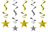 Sylwester - Party Deco Świderki złote i srebrne gwiazdki -  60 cm - 5 szt SWID25 - miniaturka - grafika 1