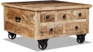 vidaXL Stolik kawowy, chropowate drewno mango, 70 x 40 cm - Ławy i stoliki kawowe - miniaturka - grafika 4