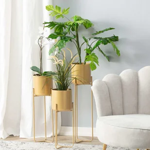 Złote osłonki na doniczkę na wysokim stelażu Swen - Pozostałe akcesoria do uprawy roślin - miniaturka - grafika 2