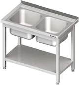 Stoły gastronomiczne - Stalgast Stół ze zlewem dwukomorowym z półką W1000xD700xH850 mm (980817100) - miniaturka - grafika 1