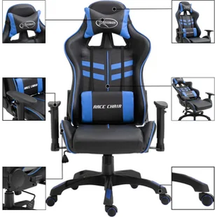 vidaXL vidaXL Fotel dla gracza, niebieski, PU - Fotele gamingowe - miniaturka - grafika 2