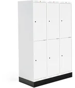 Meble do szkół i przedszkoli - AJ Produkty Szafka do szatni ROZ, 3 moduły, 6 drzwi, 1740x1200x550 mm, biały, z podstawą - miniaturka - grafika 1