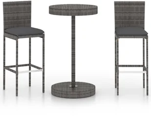 vidaXL 3-cz. zestaw mebli barowych z poduszkami, rattan PE, szary 3064760 - Meble ogrodowe - miniaturka - grafika 2